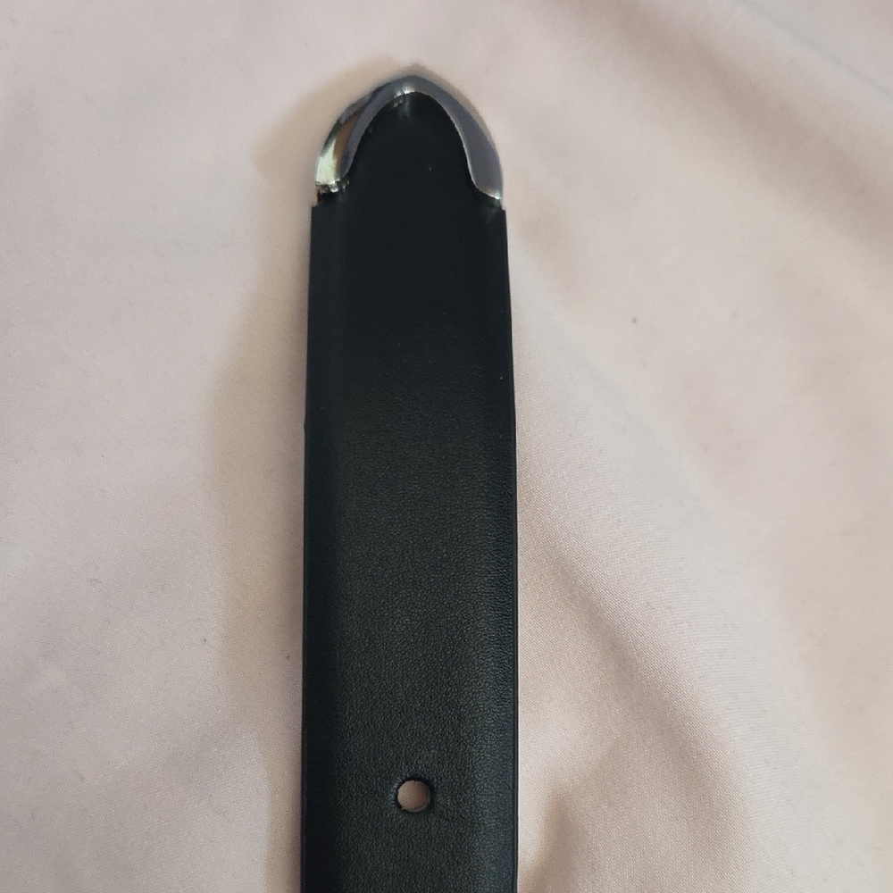 Women's Black Leather Belt with Silver Buckle By Jasgood, NWT - Picture 7 of 14